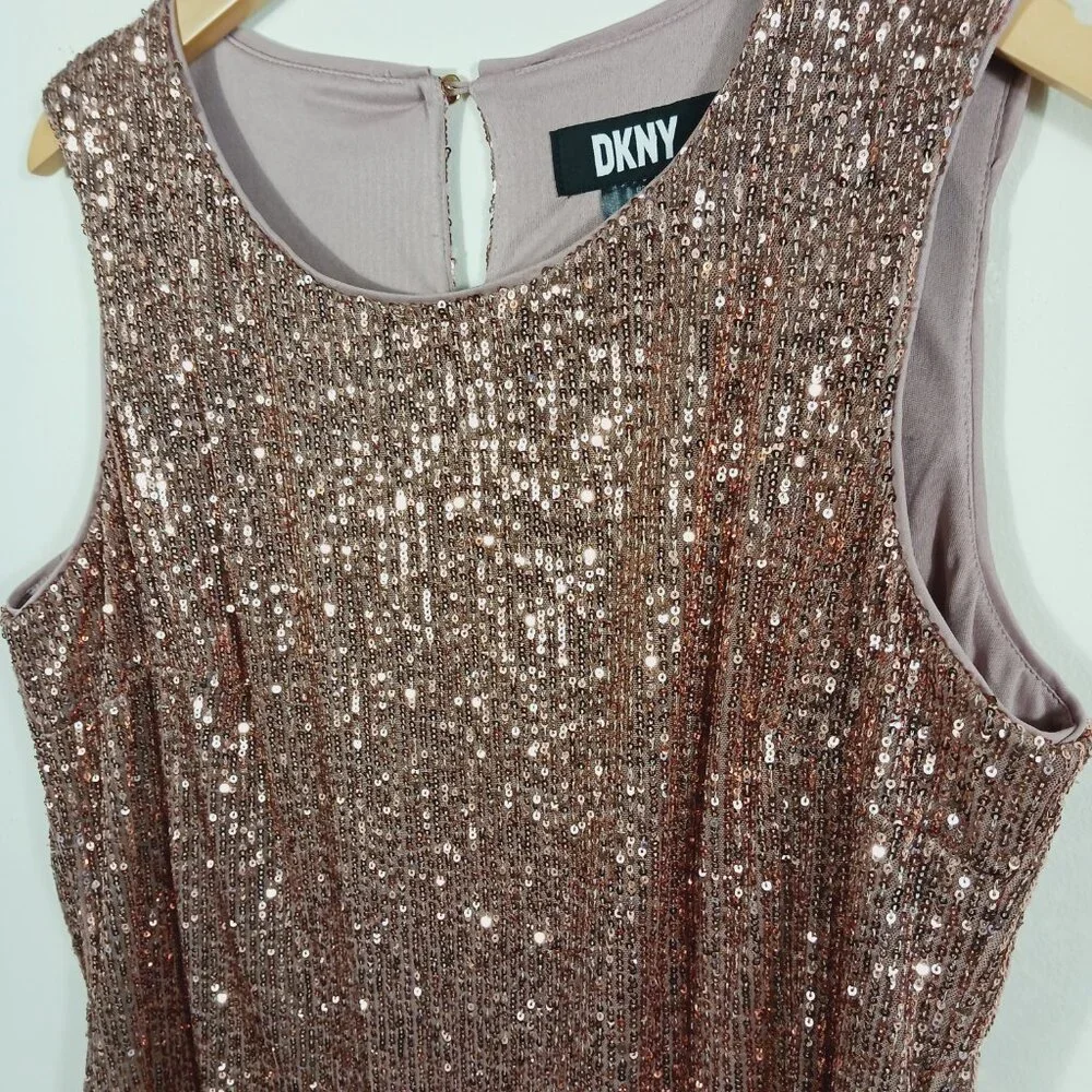 DKNY, Sleeveless Sequin Top, Dusty Pink, Size Large, Glam, Sparkly, Party - Picture 9 of 16